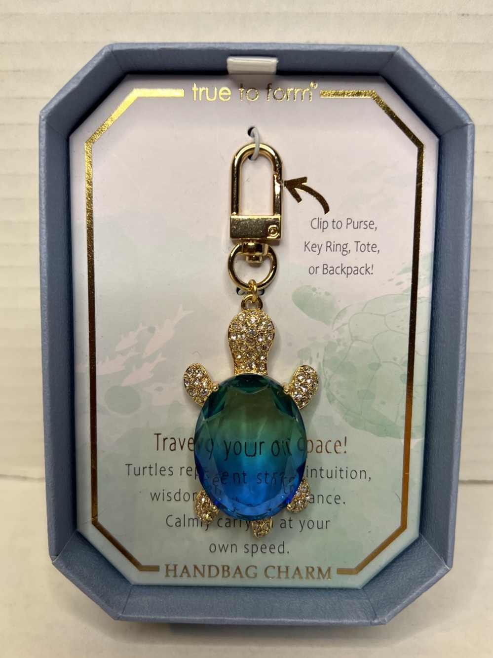 True To Form Viral Sea Turtle Ombré Jewel Rhinestone Purse Charm Keychain New